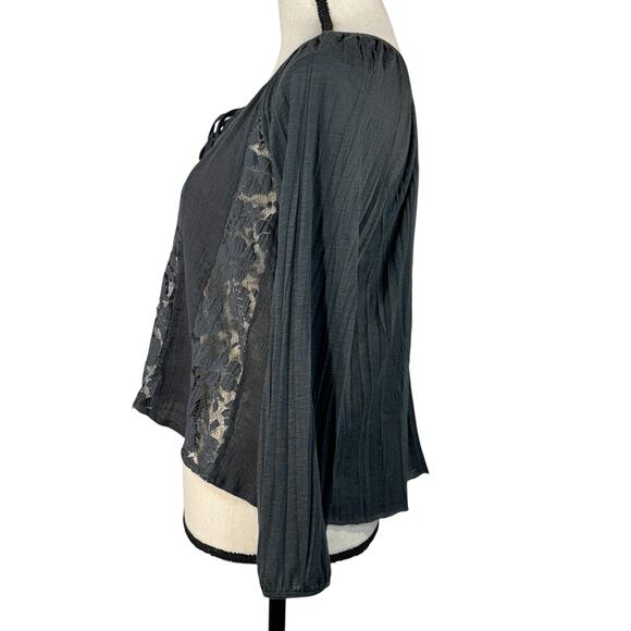 American Eagle Small Top Button-Up Floral Lace Long Sleeve Stretch Hi-Low Hem - Picture 7 of 9